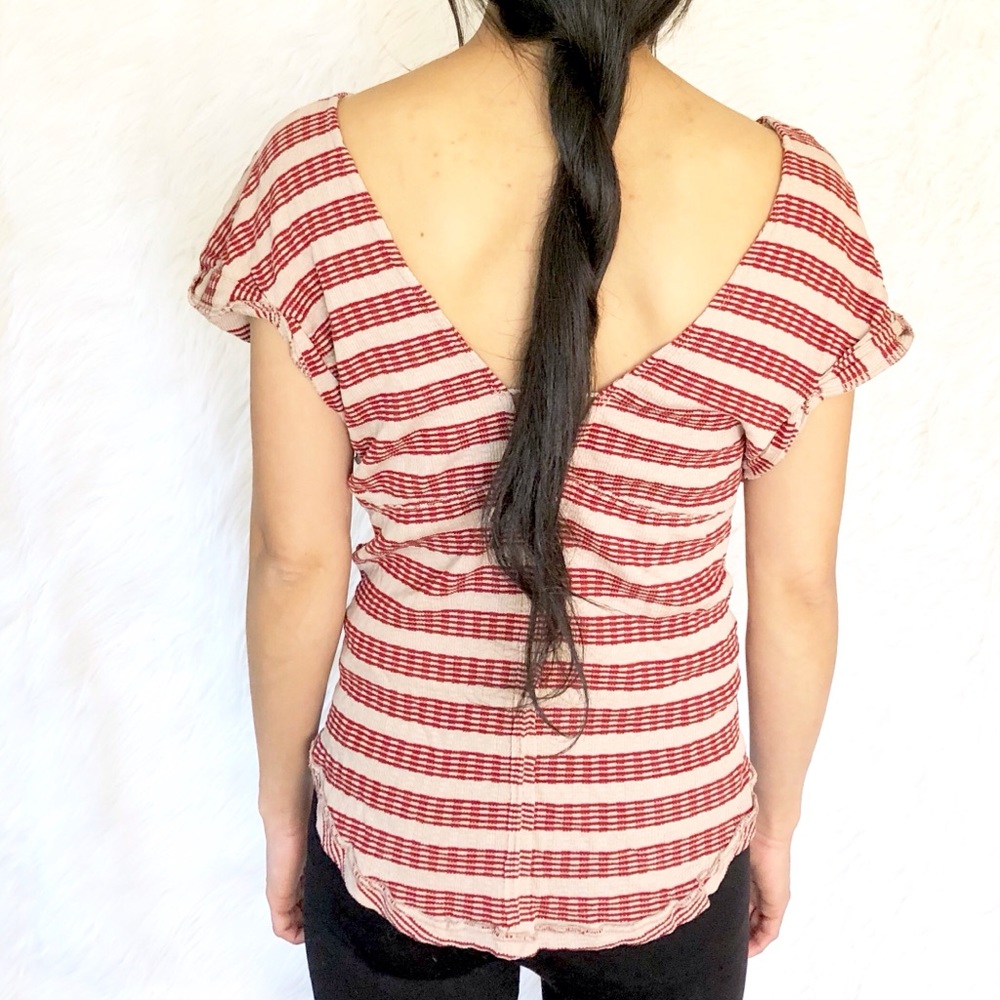 💎 Free People stripe lace up deep v back blouse - Picture 4 of 8